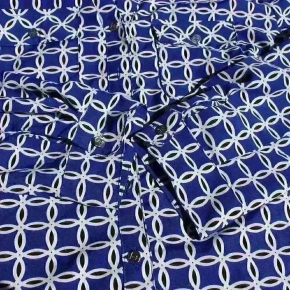 ADRIENNE VITTADINI Patterned Roll Tab Sleeve Silky Button Up Blouse Top Women XL - Picture 4 of 10